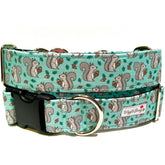 Nuts About Squirrels Dog Collar by Big Paw Shop featuring a whimsical design on cotton fabric